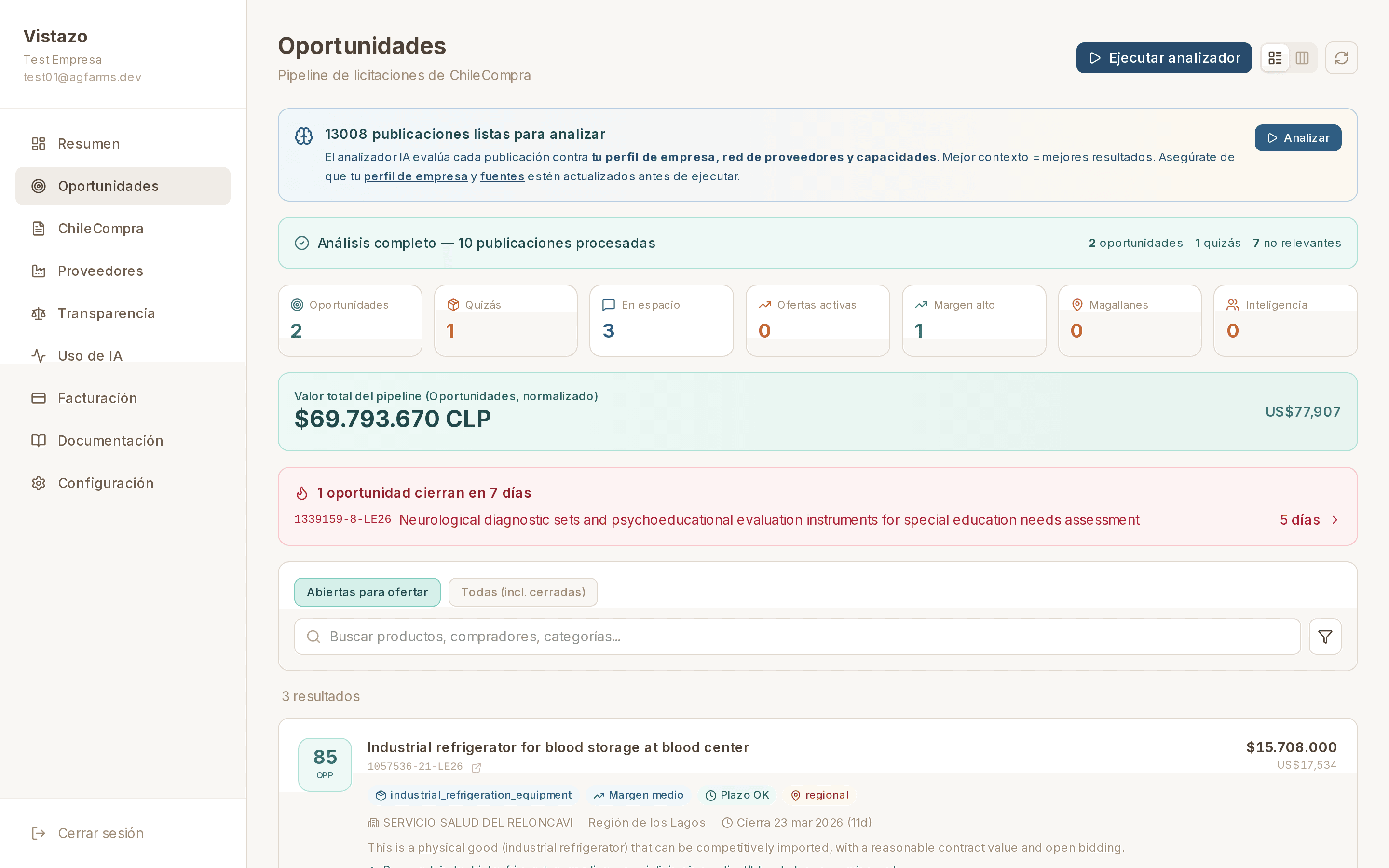 Pipeline de oportunidades con scoring de IA